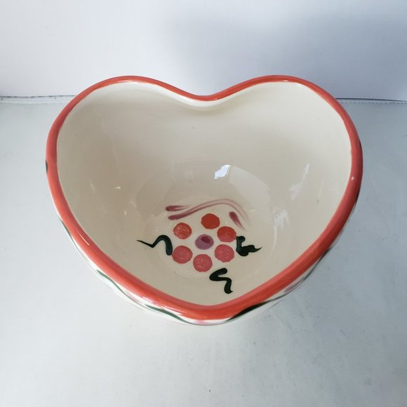 NOS Ceramic Heart Shaped Bowl "L" Signature Ivory with Pink Green Purple - Picture 4 of 13